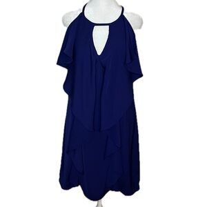 Sugar Lips Navy Blue Ruffle Keyhole Halter Midi Dress - Size Small
